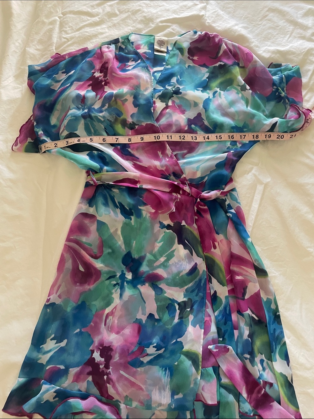 In Bloom Floral Chiffon Robe in Teal, Purple & Pink - Picture 7 of 8